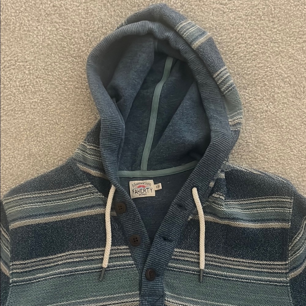 Faherty Men's Terry Blue Striped Sweatshirt